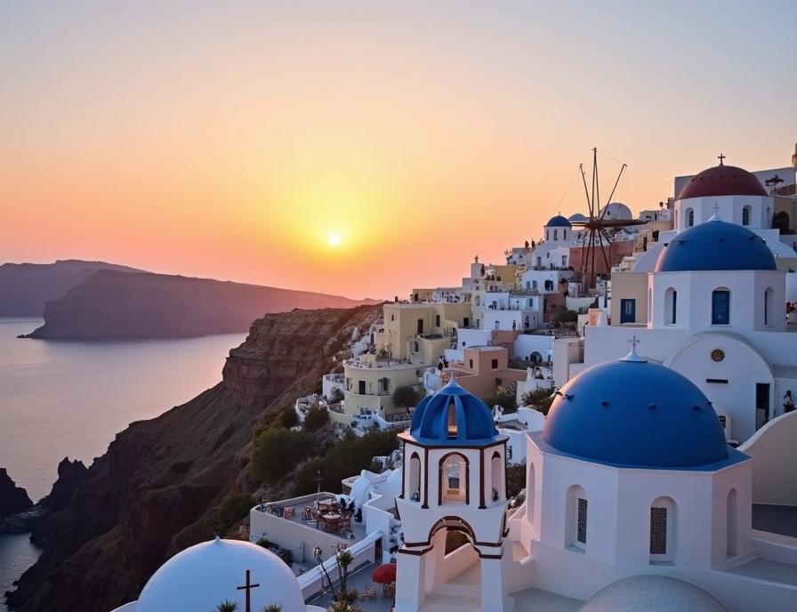 Santorin Grèce caldeira coucher de soleil