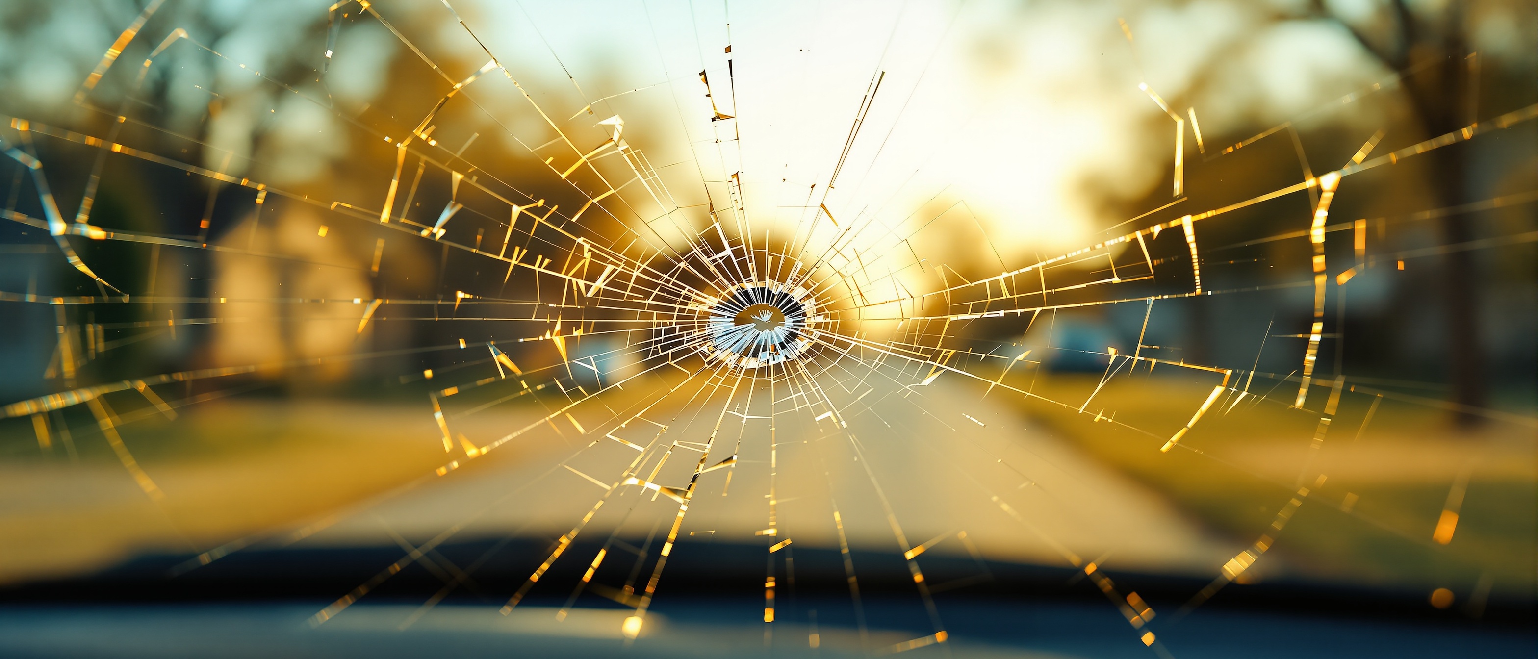 Rock chip damage on a car windshield in East Texas