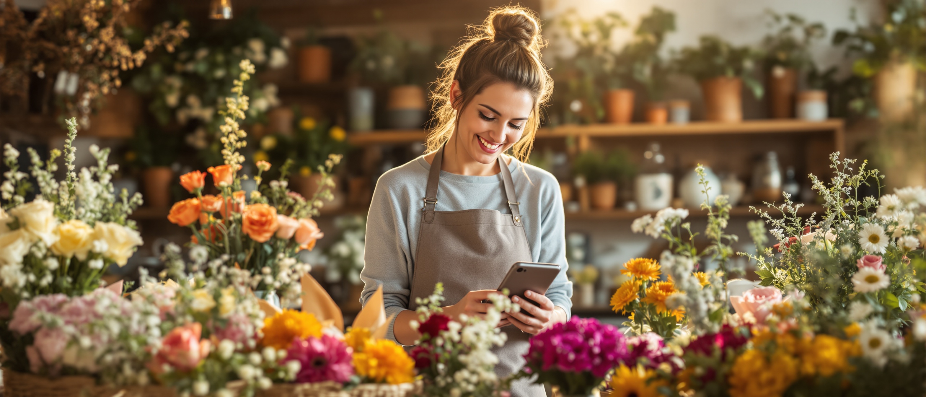 Fleuriste qui reçoit des commandes