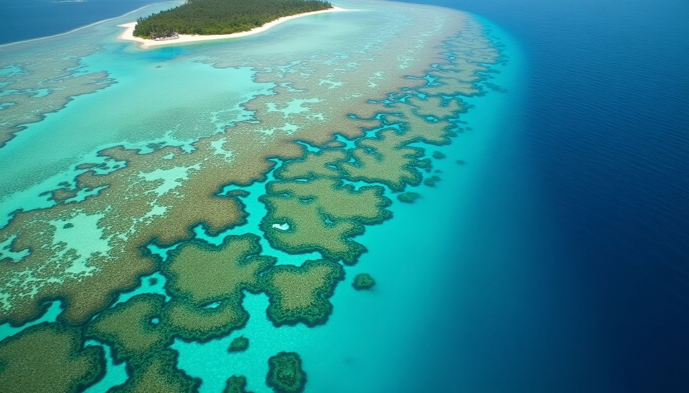 Great Barrier Reef aerial view near Mission Beach Queensland