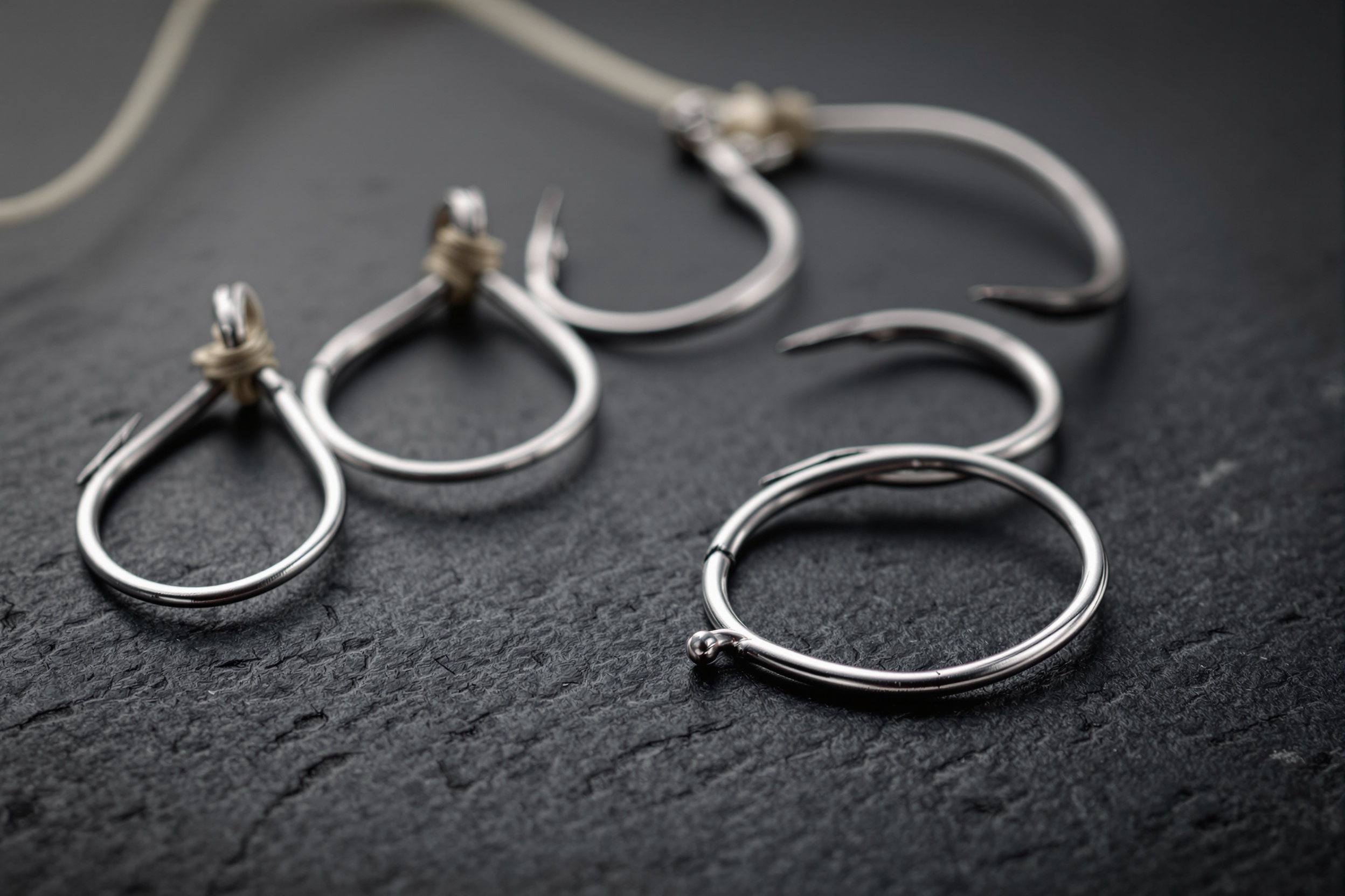 Close up of J-Hooks for saltwater fishing