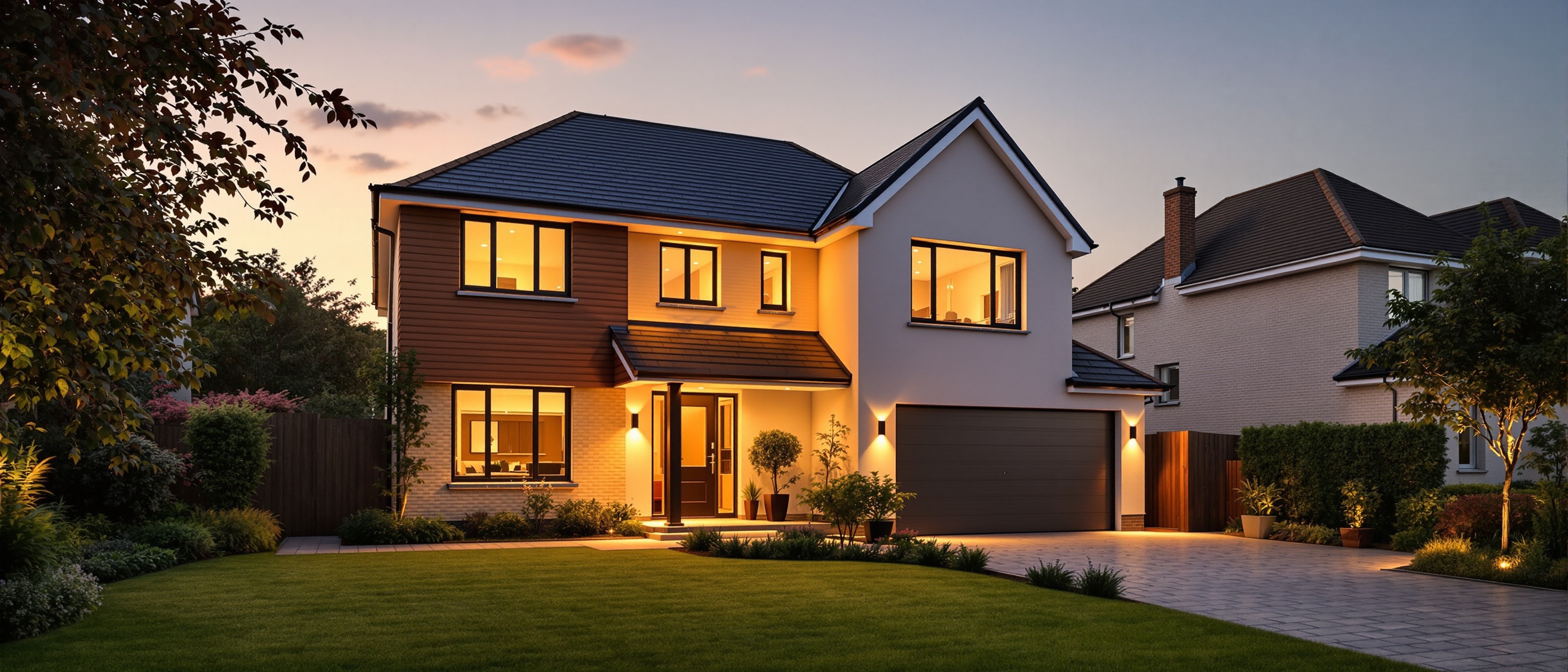 Beautiful UK home exterior in Watford at golden hour