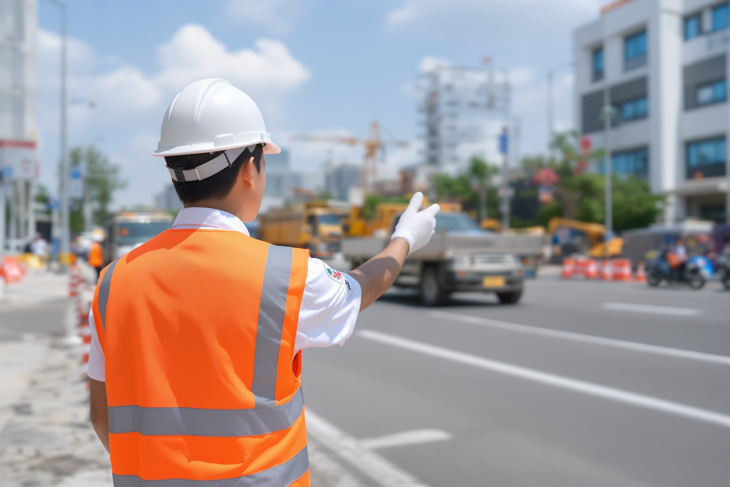 道路工事現場での交通誘導