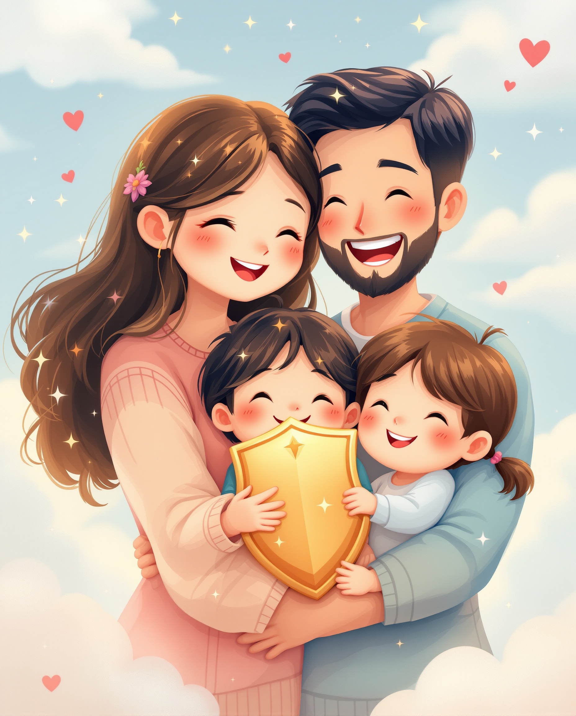 Familia feliz protegida - Seguro Emocional Infantil