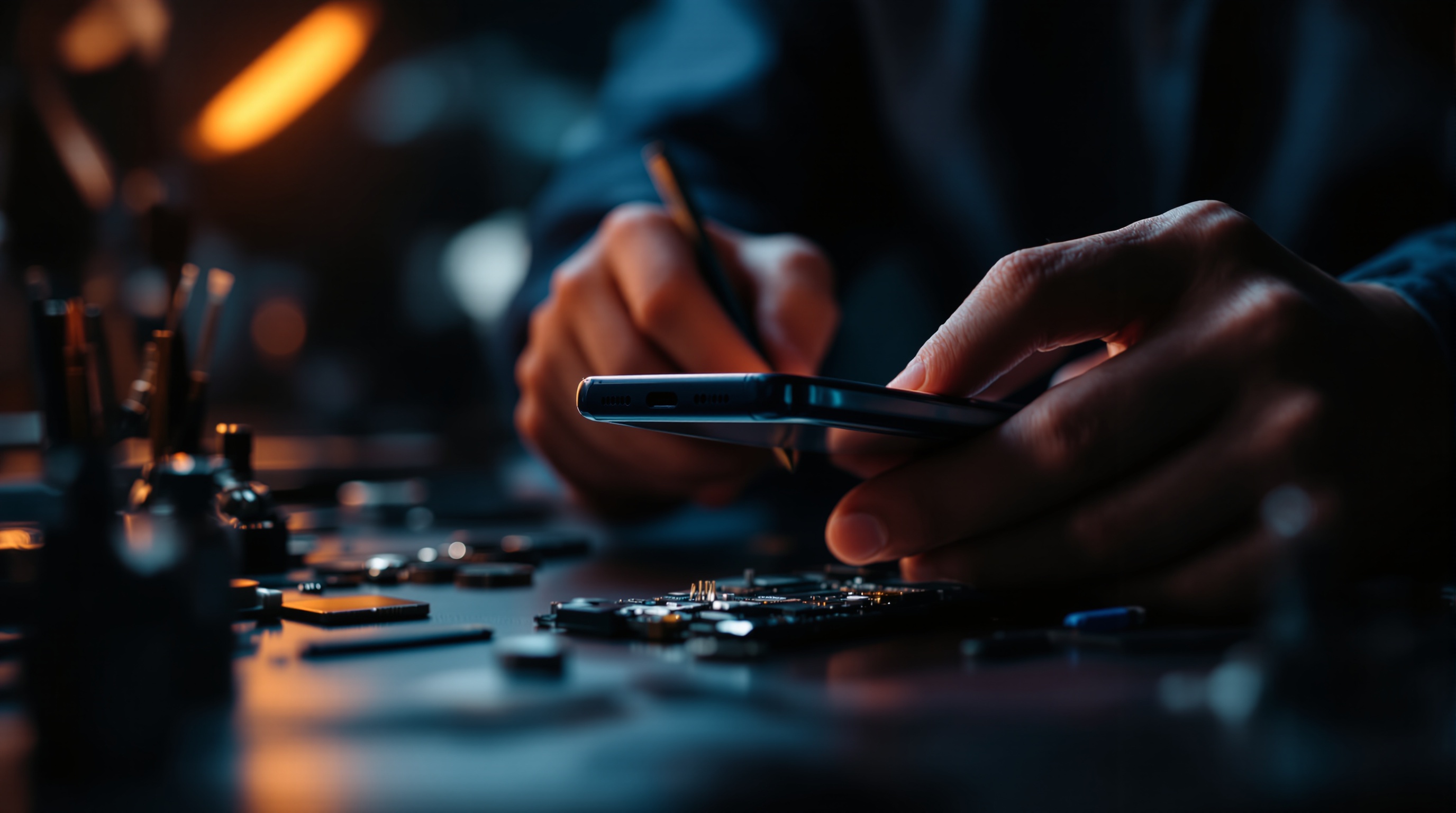 Técnico reparando celular