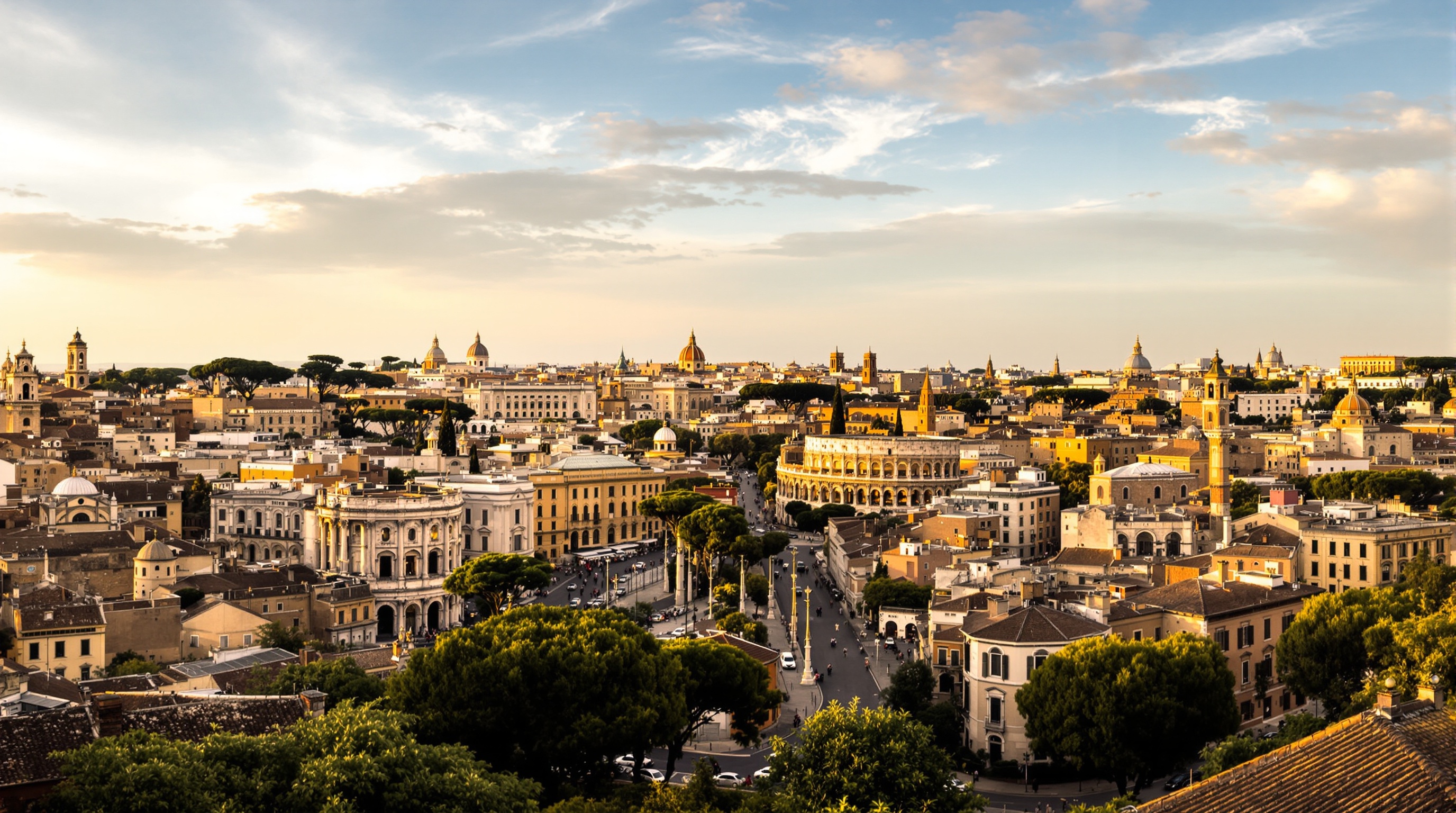 Rome cityscape with the Colosseum at golden hour