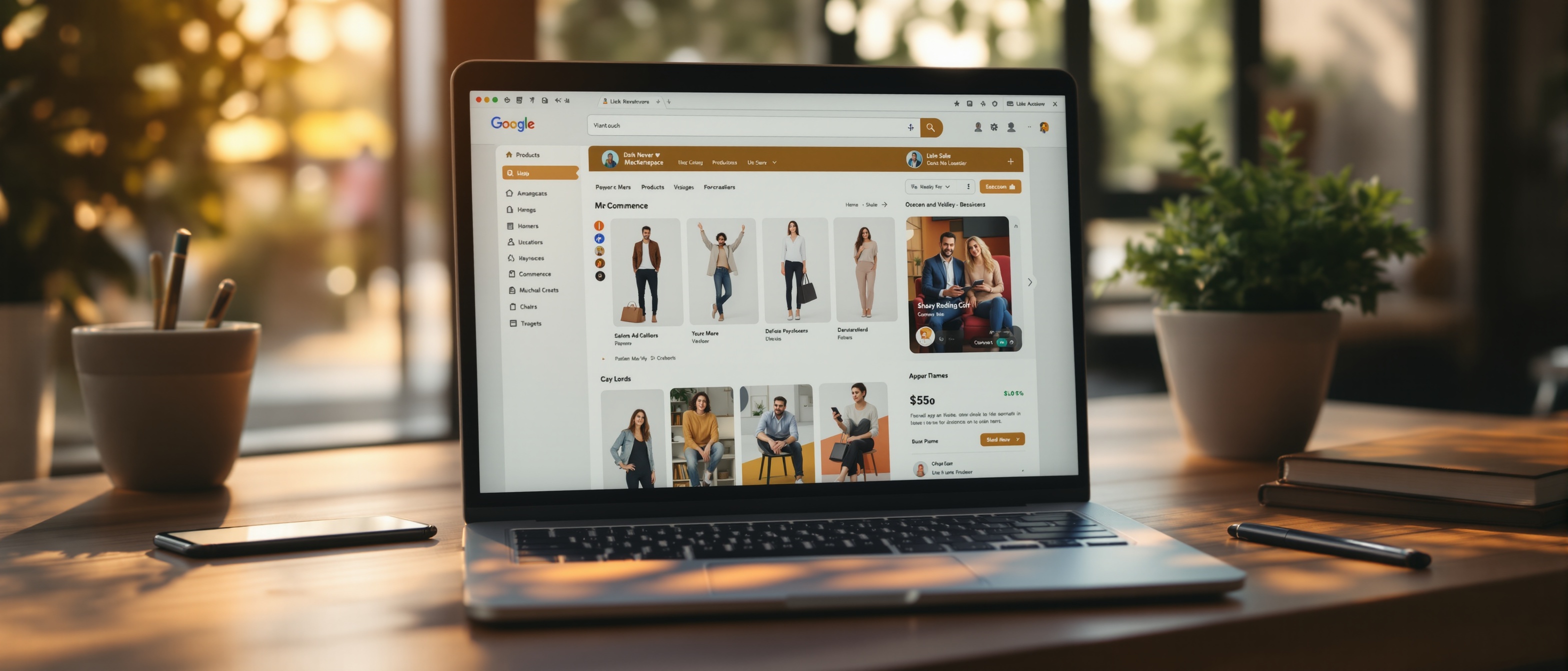 Custom marketplace platform interface with vendor listings and product cards