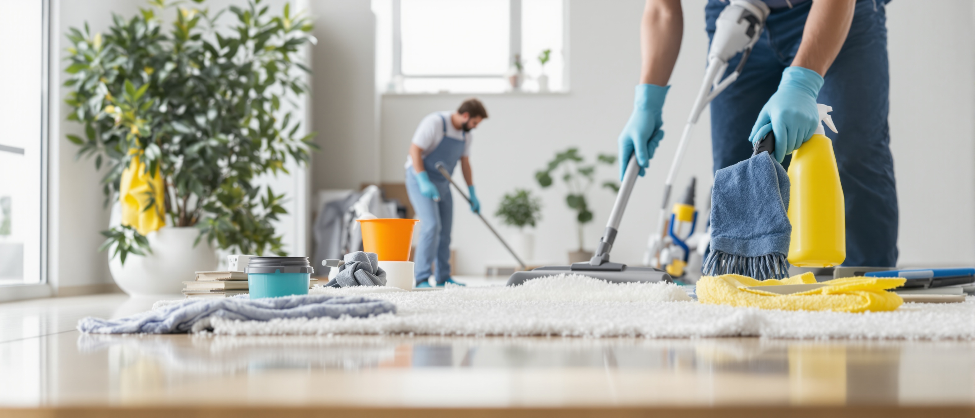 Post-construction cleaning team at work