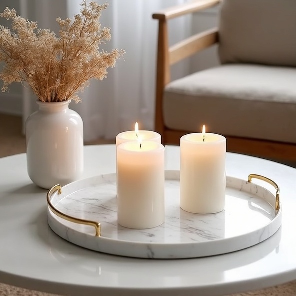Marble Candle Tray — White & Gold