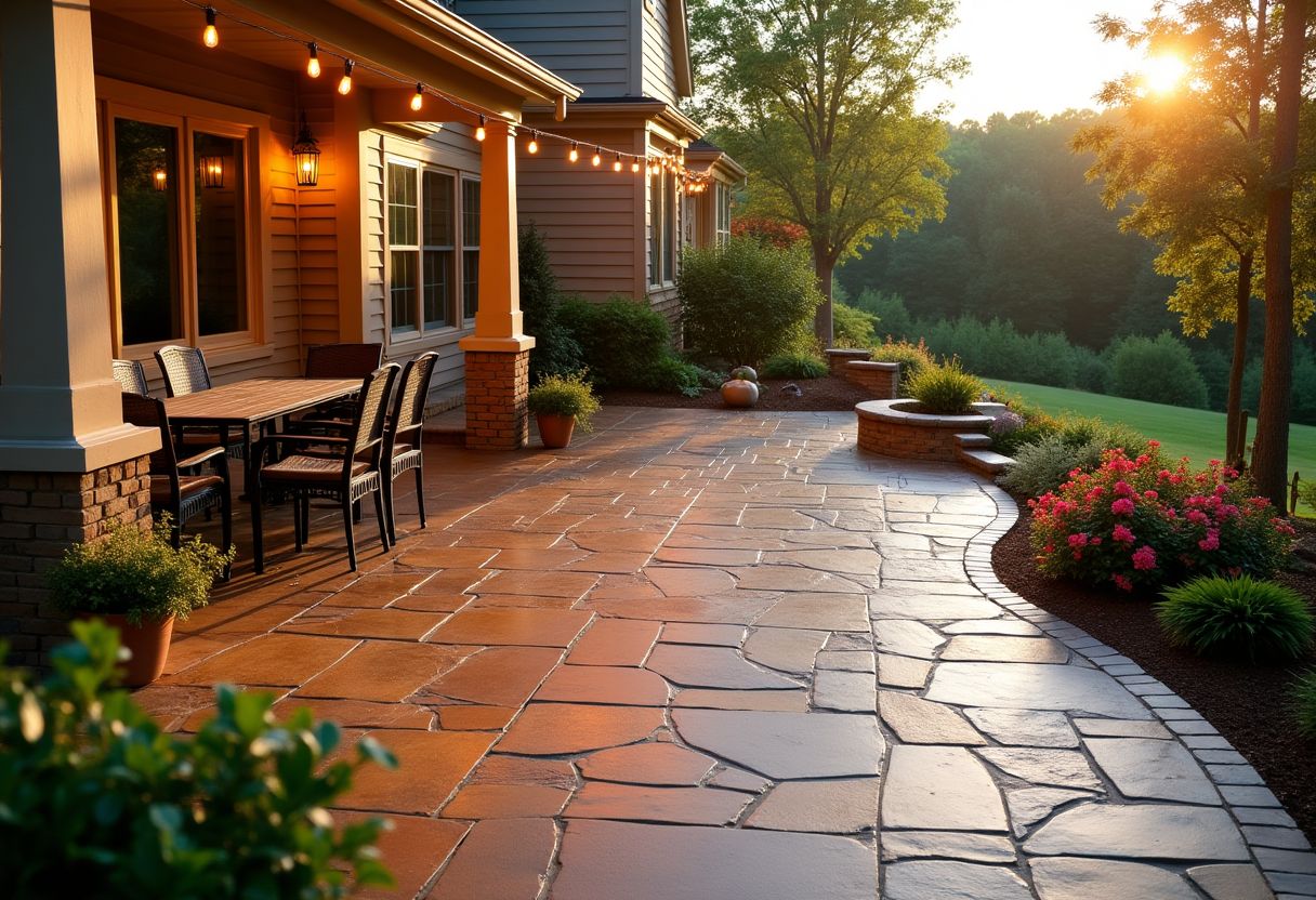 Custom stamped concrete patio with decorative finish