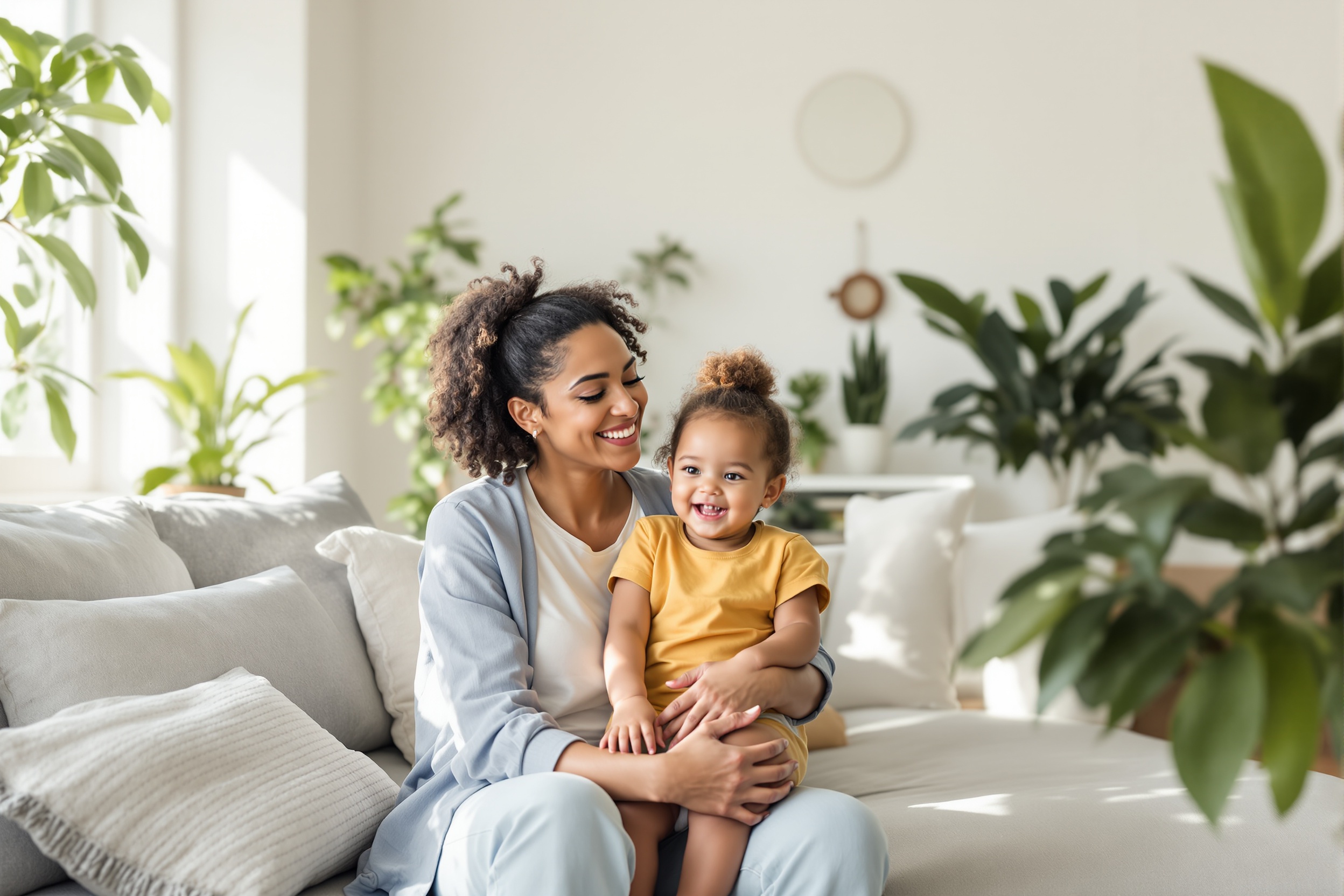 Happy family in clean home
