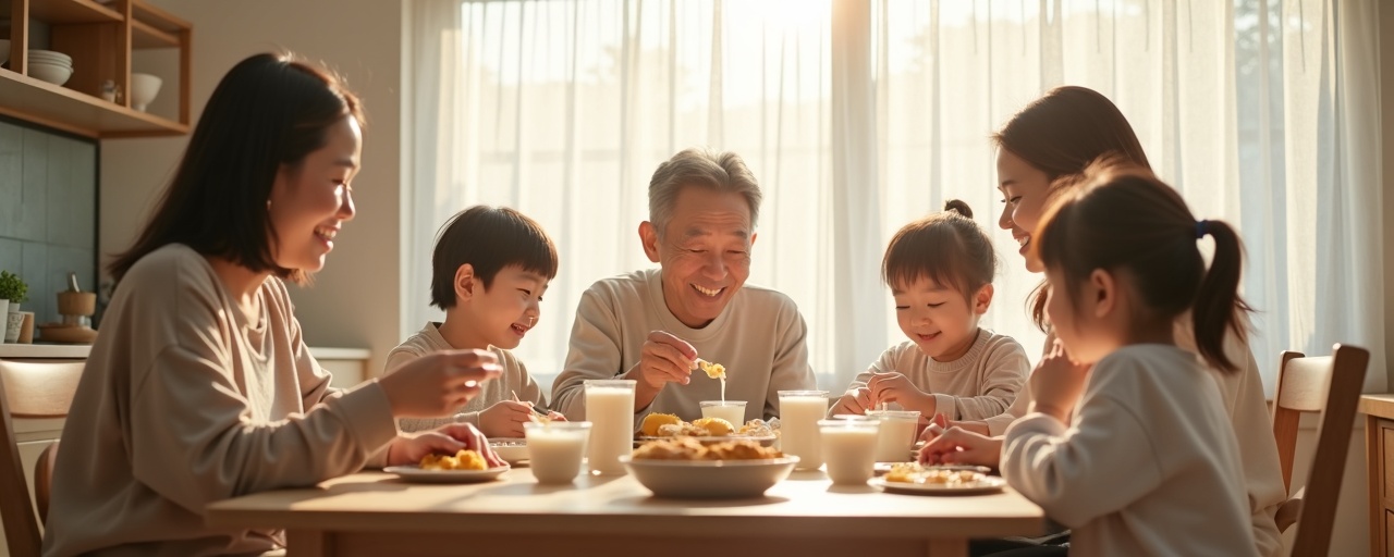 다세대 한국 가족 아침식사