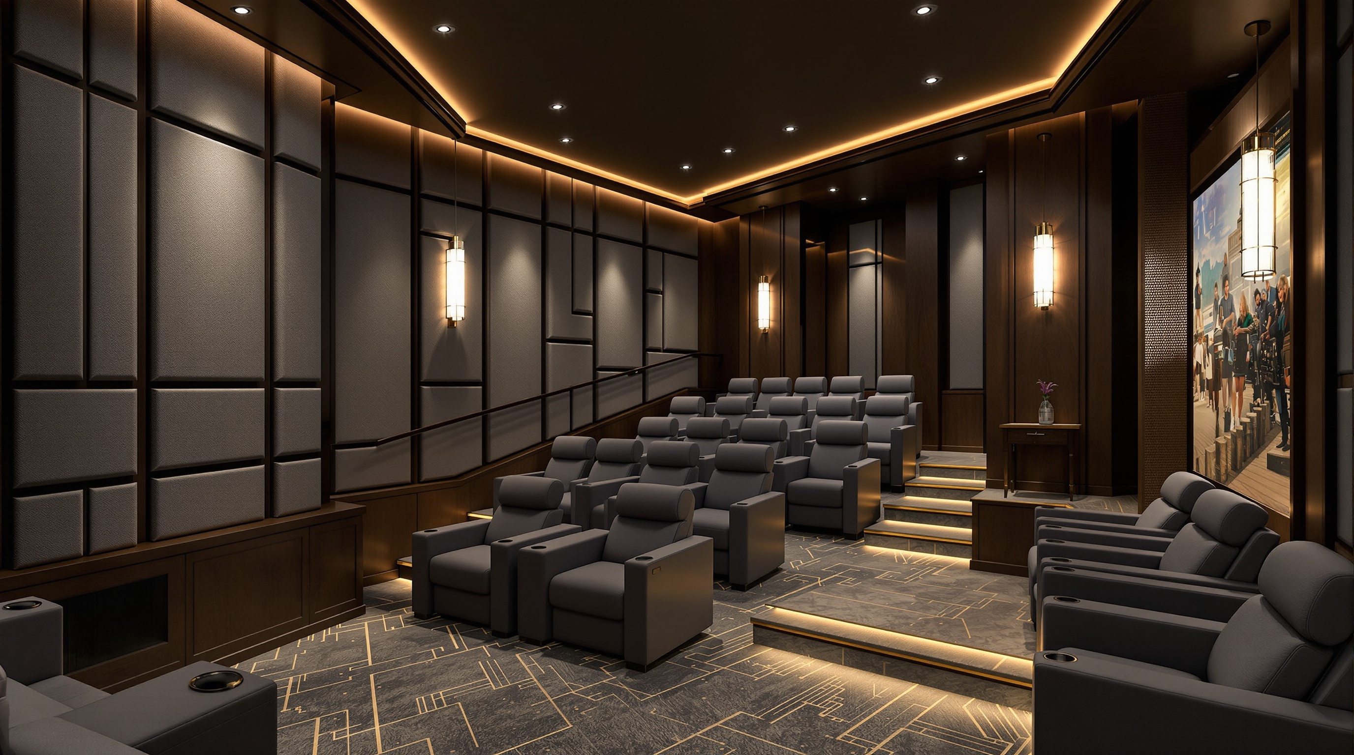 Professional home theatre design plans and 3D renderings