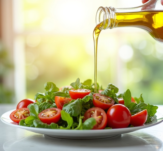 Healthy Mediterranean meal with olive oil