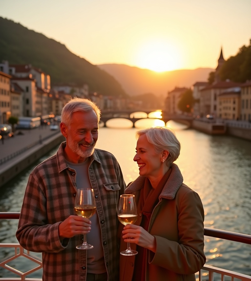 Happy couple on a river cruise
