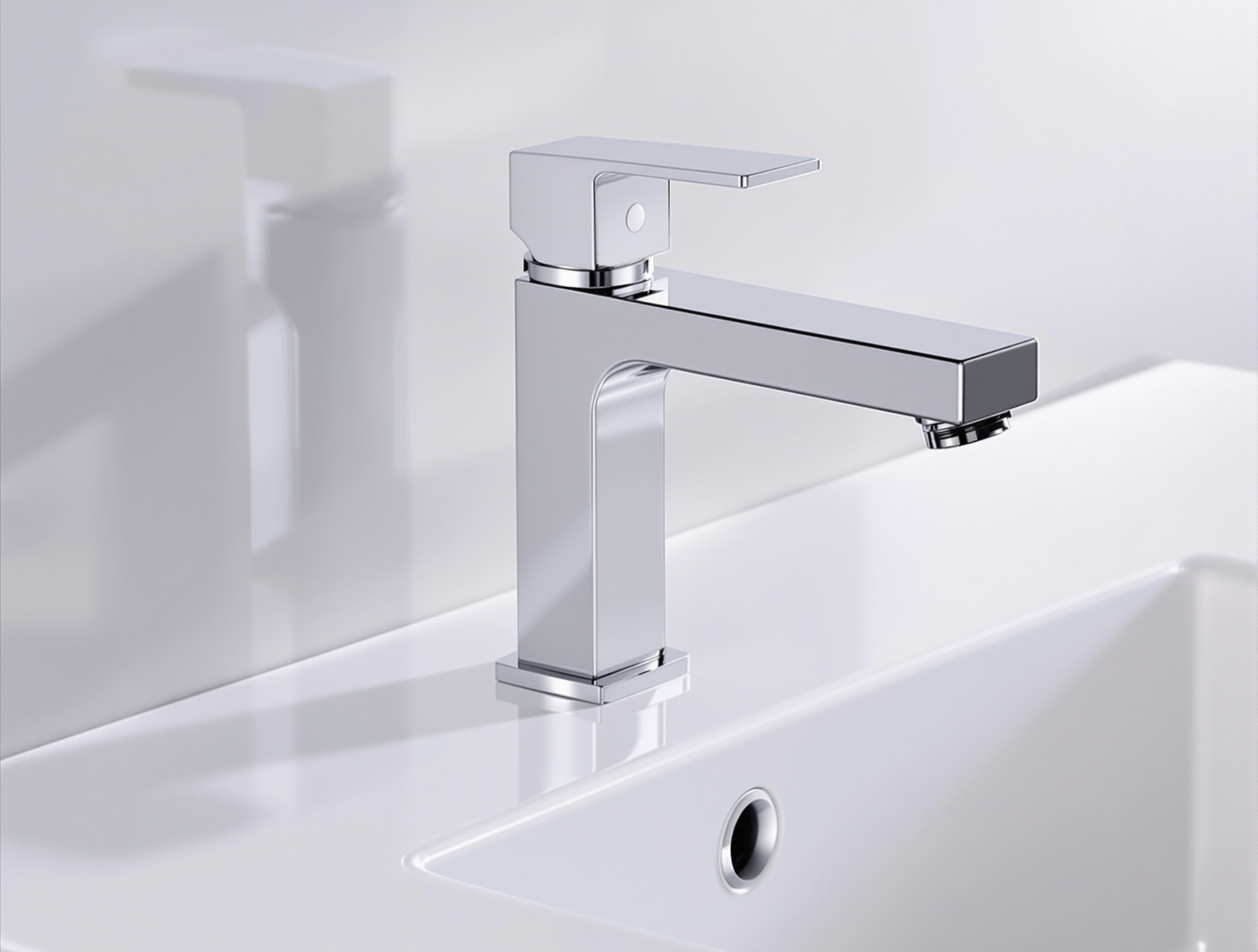 European Designer Faucet Dubai Luxury European chrome basin faucet with sleek minimalist design on dark background