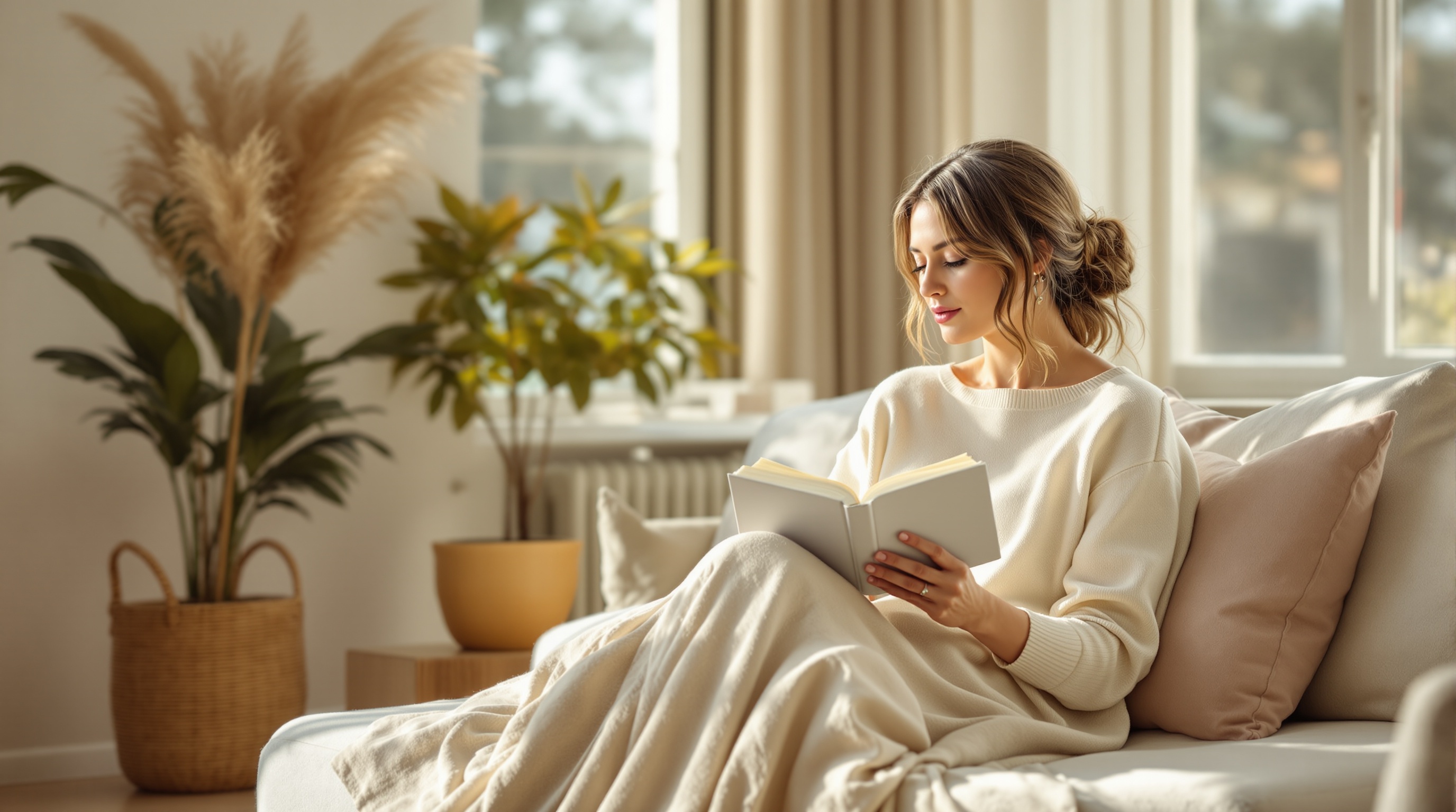 Rustige vrouw in lichte kamer