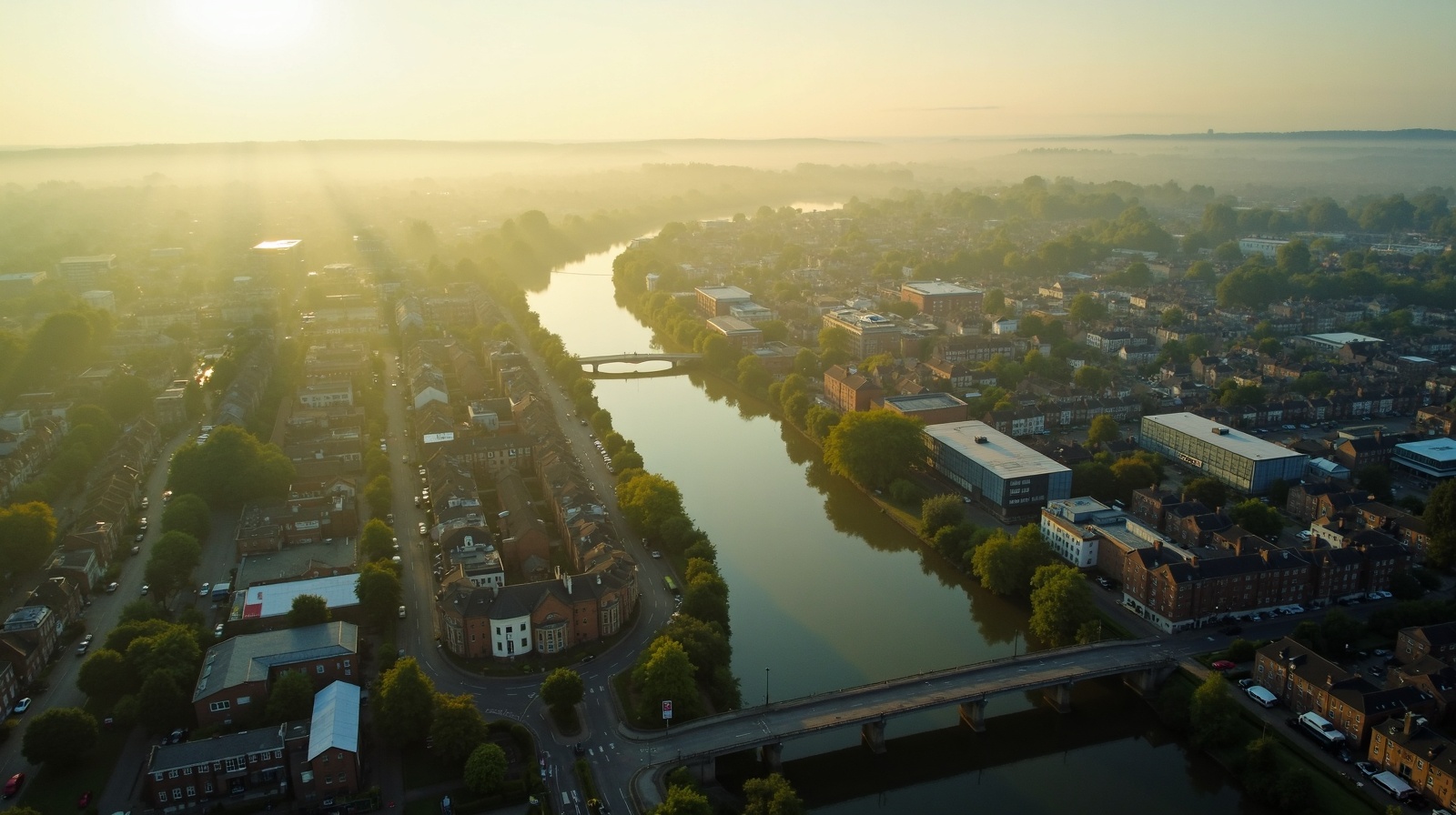 Maidstone town centre and River Medway aerial view