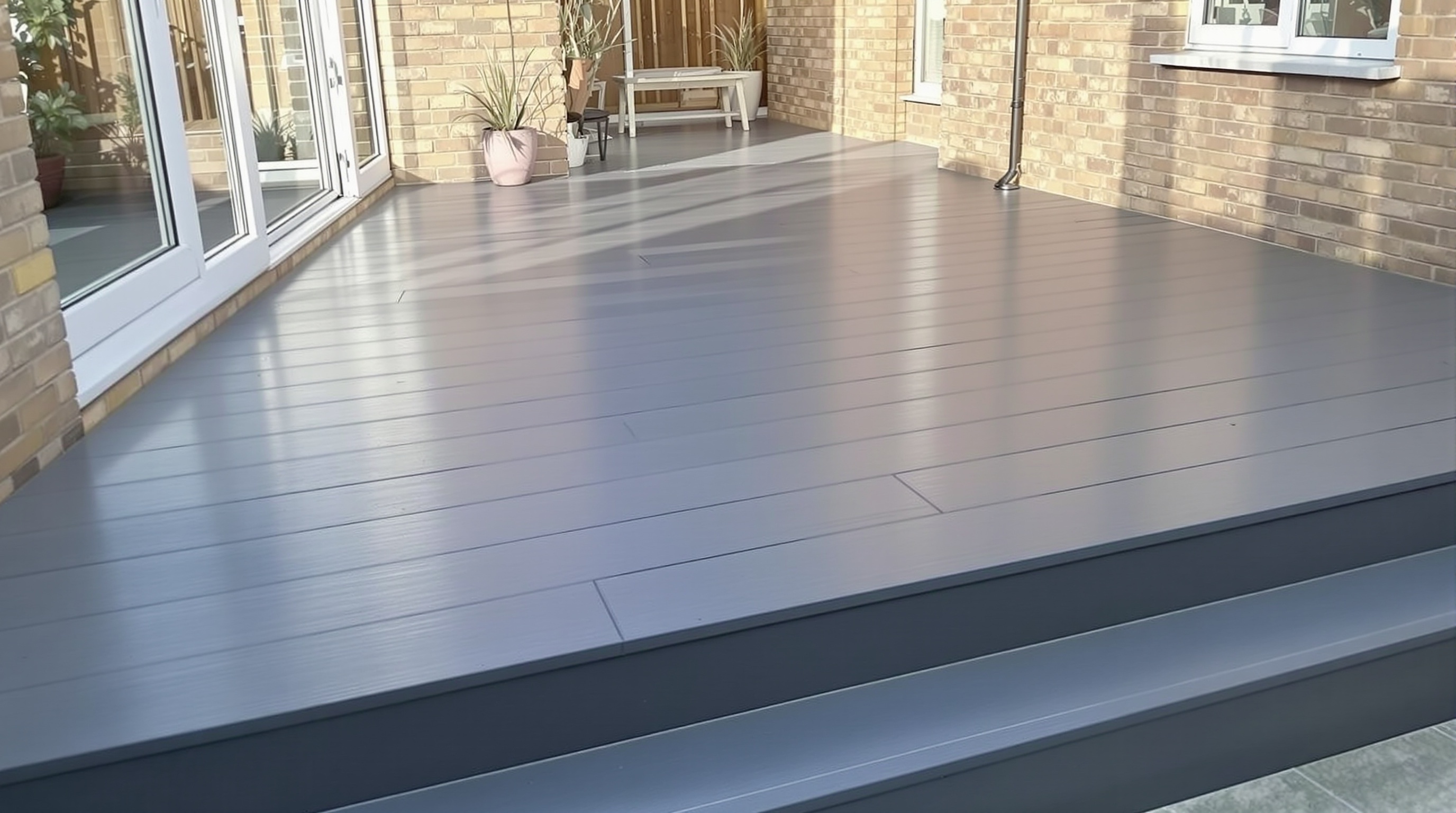 Professionally cleaned composite decking in Yorkshire garden