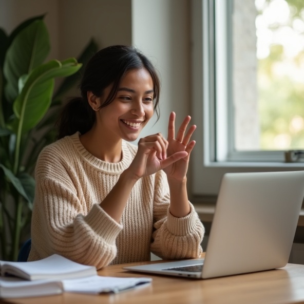 Pessoa aprendendo Libras no LibrasVox Pro