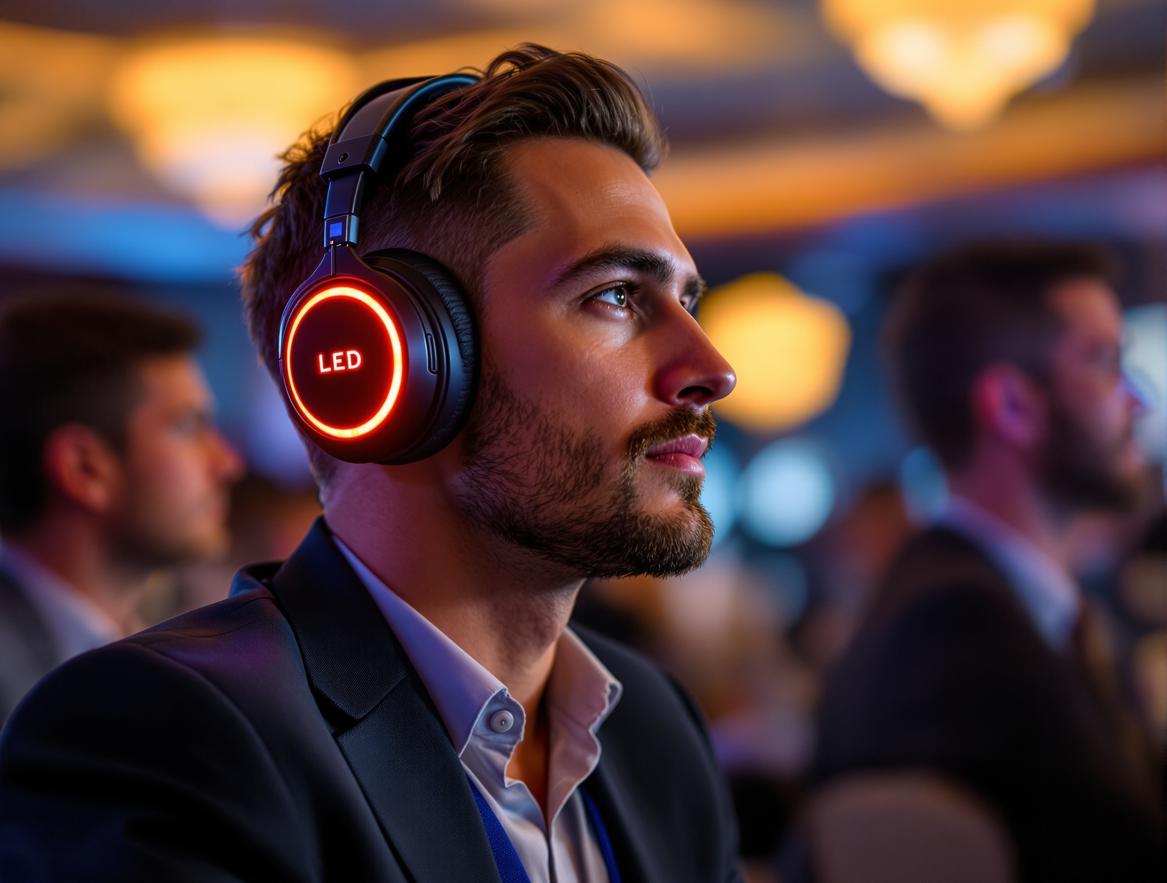 Participante usando fone sem fio em palestra silenciosa