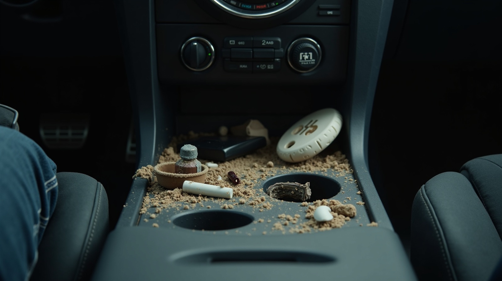 Before - Cluttered car interior