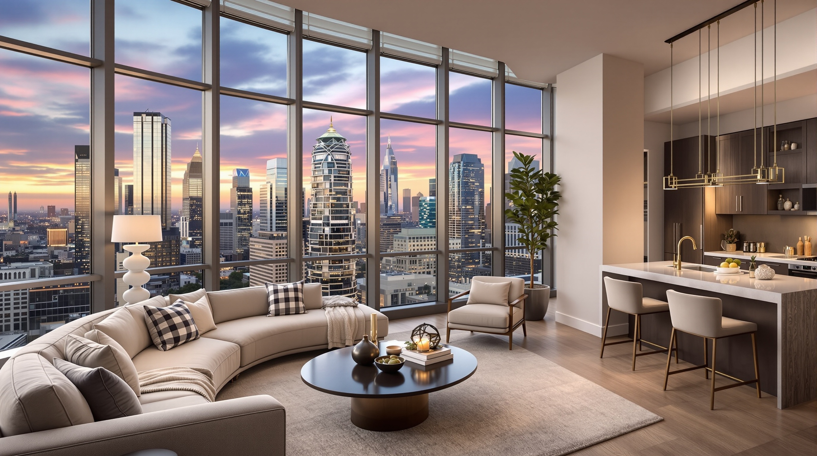 Houston luxury penthouse condo with panoramic city skyline views photographed for high-end real estate listing