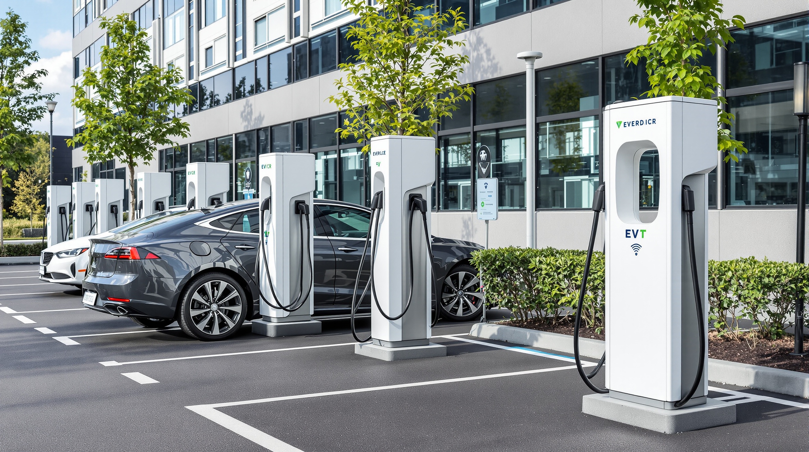 Commercial EV charging stations in Manchester workplace parking lot