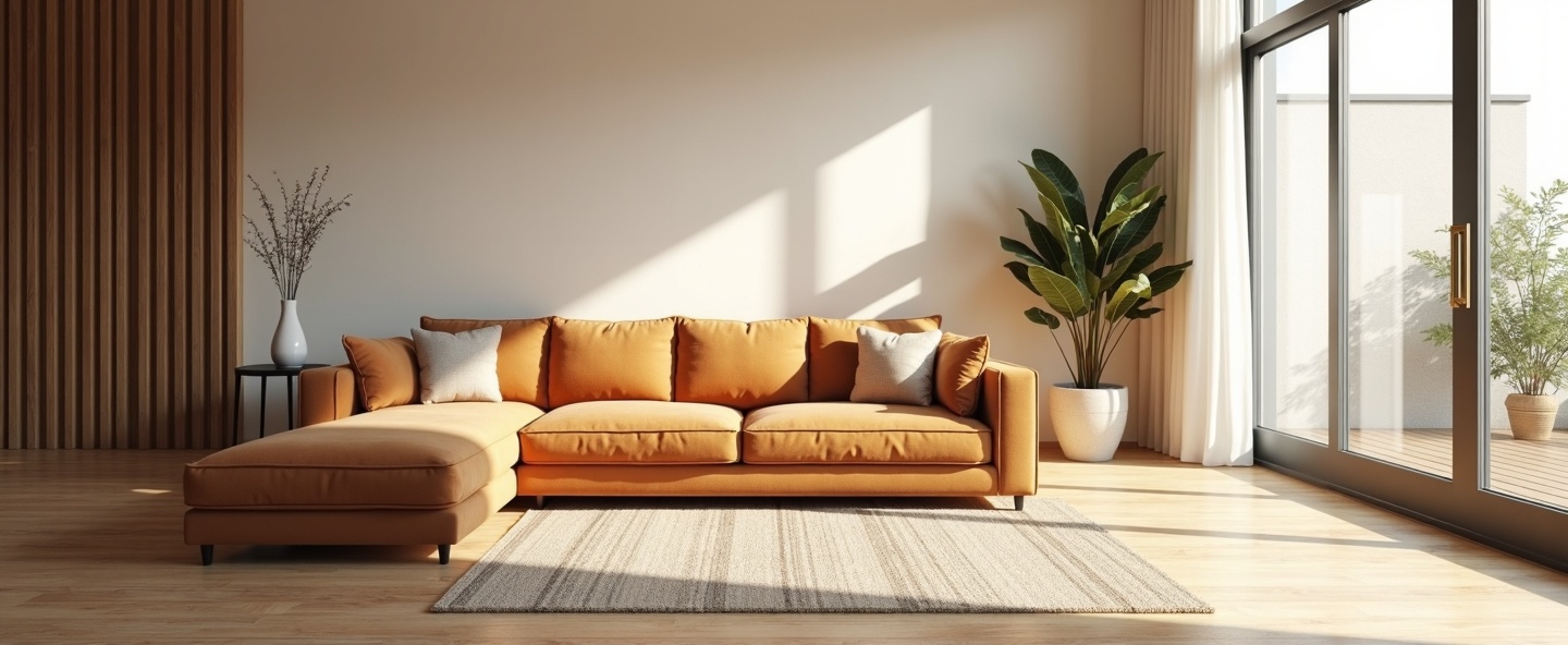 Modern living room with sofa and hardwood floors