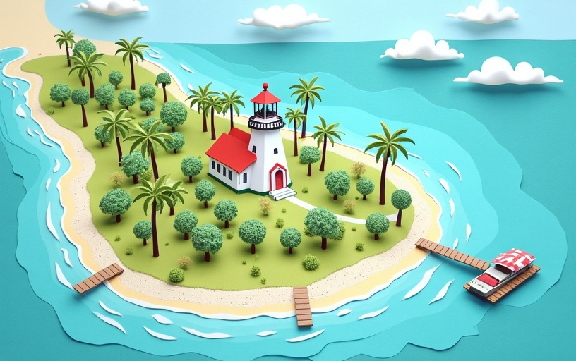 Whimsical paper-cut map of Boca Grande Florida