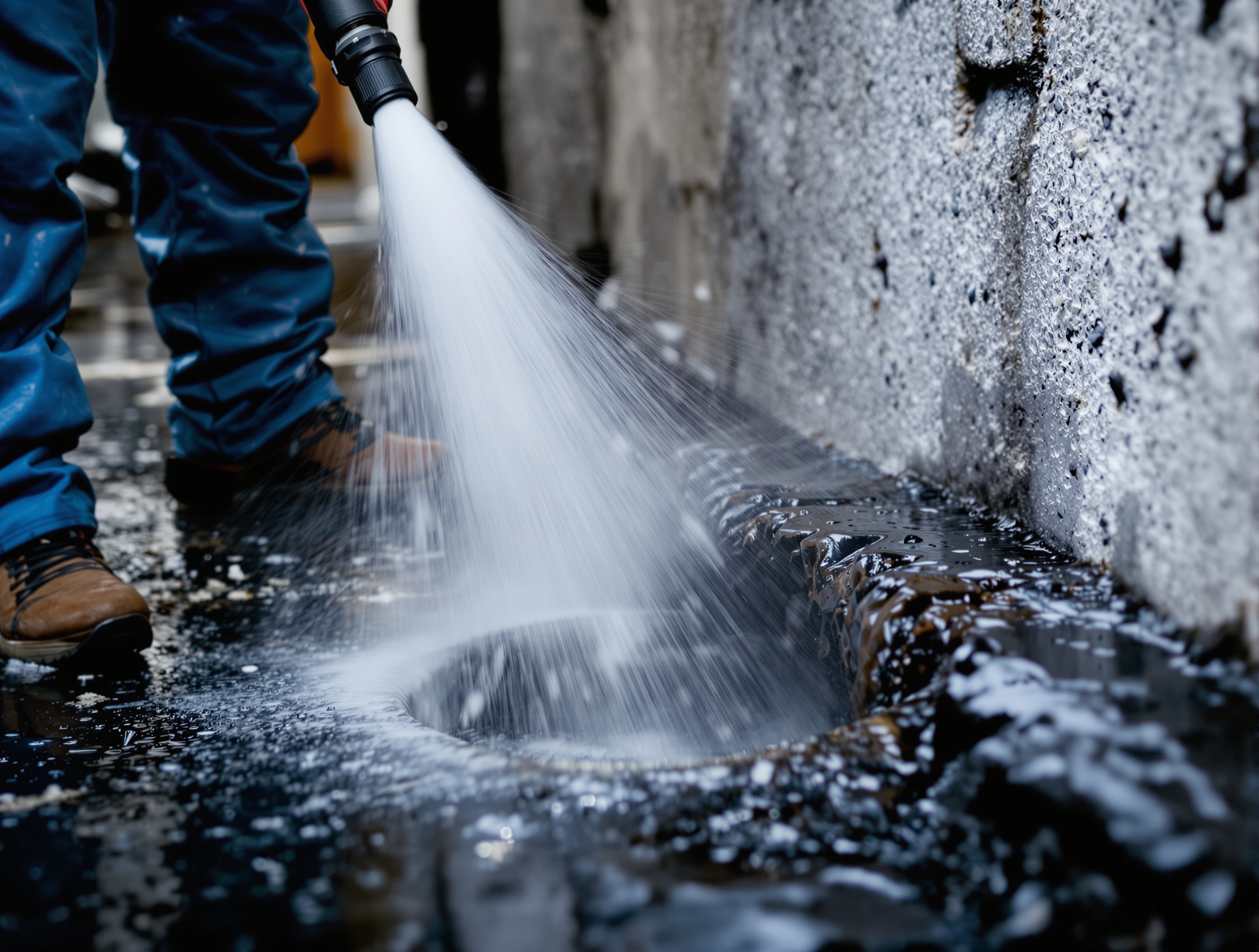 Sydney Jet Blasting plumber clearing blocked drain with high-pressure jet blasting