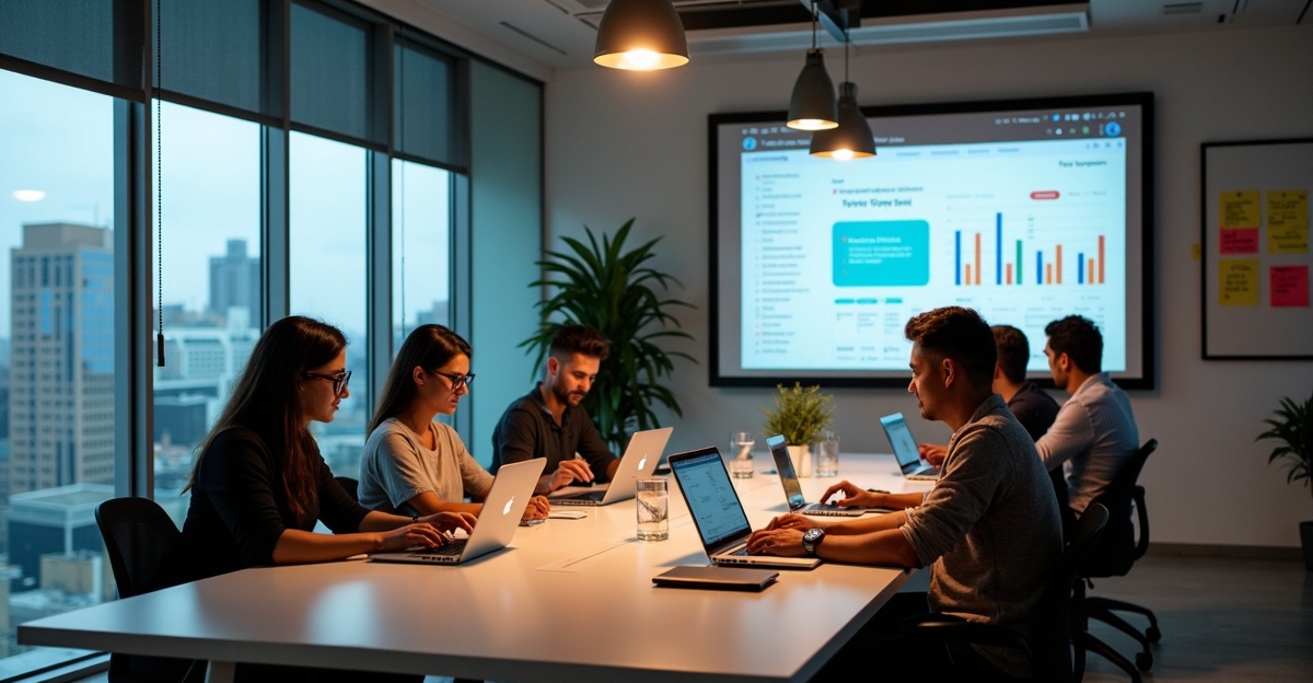 Ecossistema de startups brasileiro com empreendedores em coworking moderno