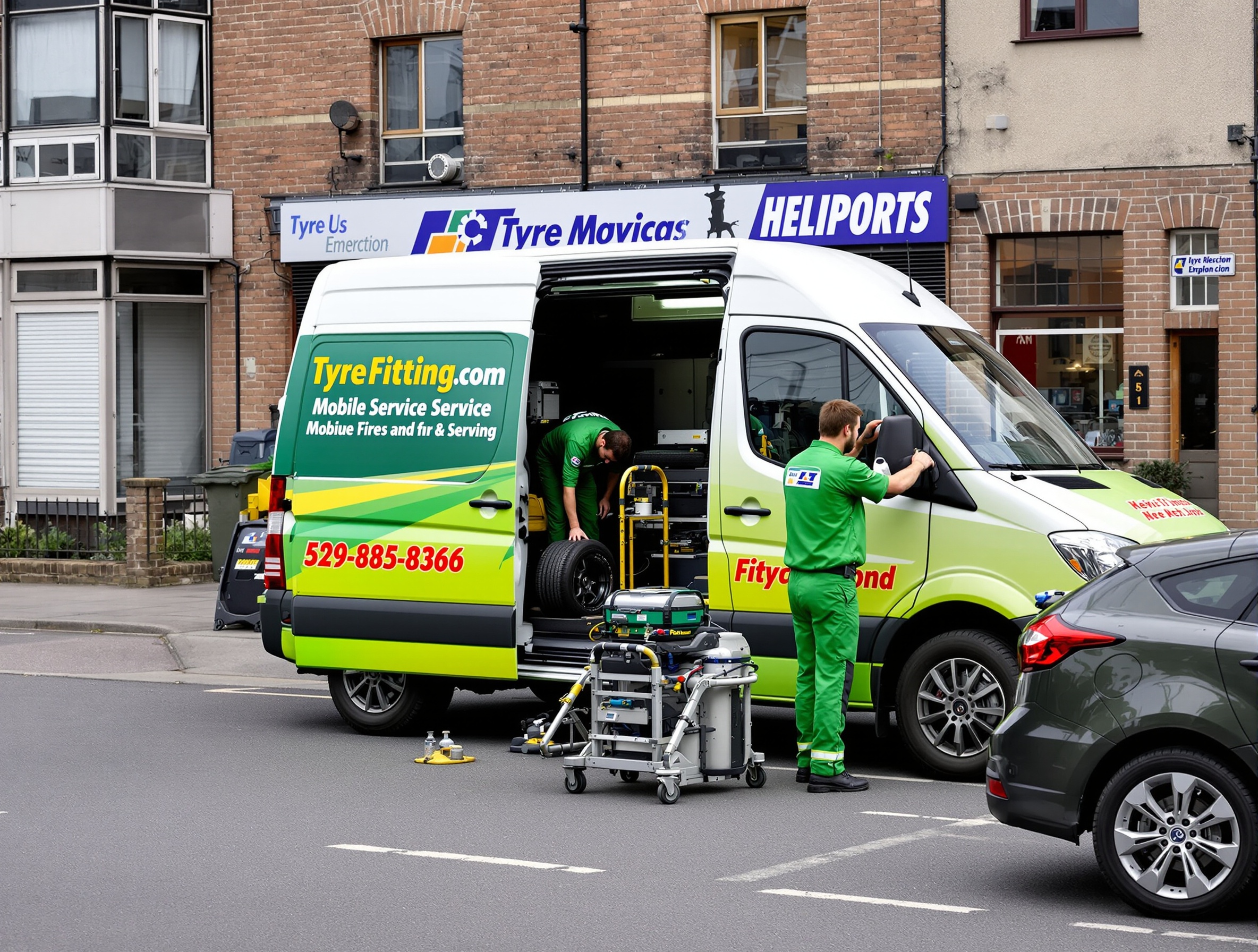 Motorway Mobile Tyres van and technician in Bradford