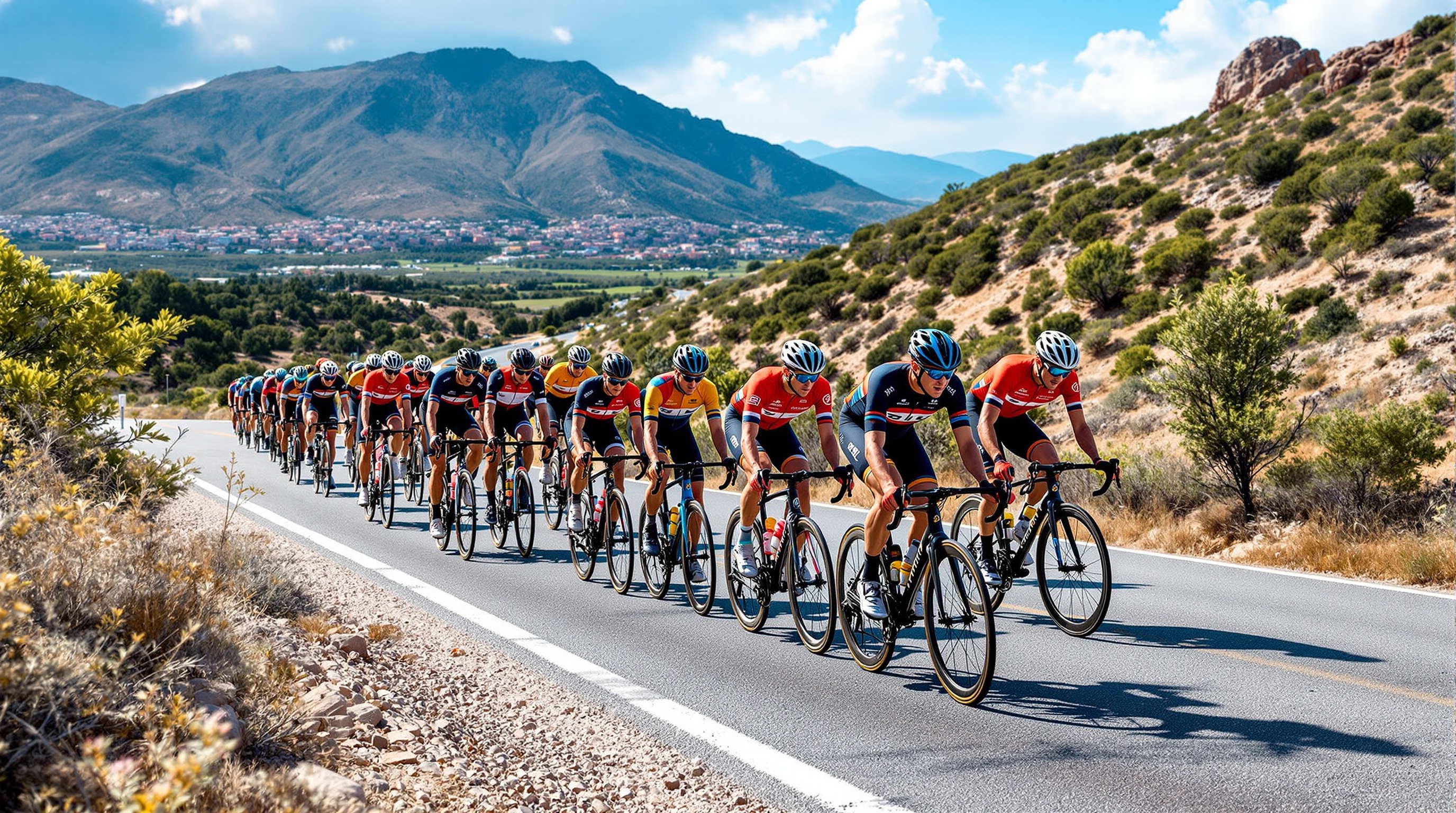 Equipo ciclista en ruta de montaña