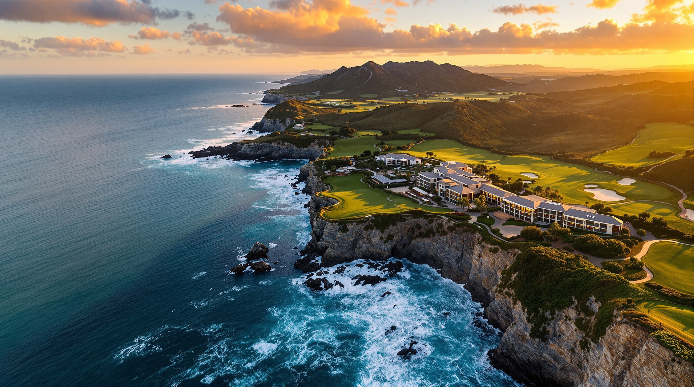 Golf resort at golden hour