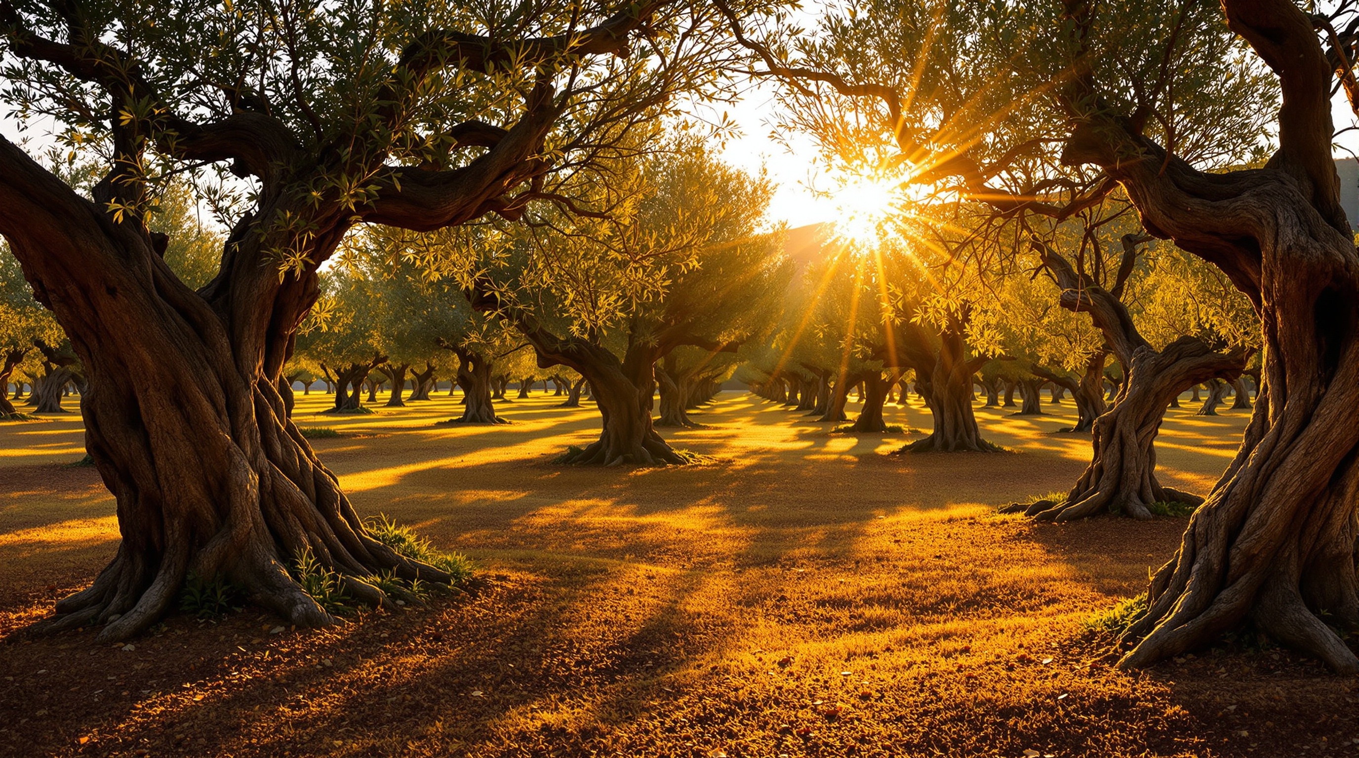 Mediterranean olive grove at golden hour