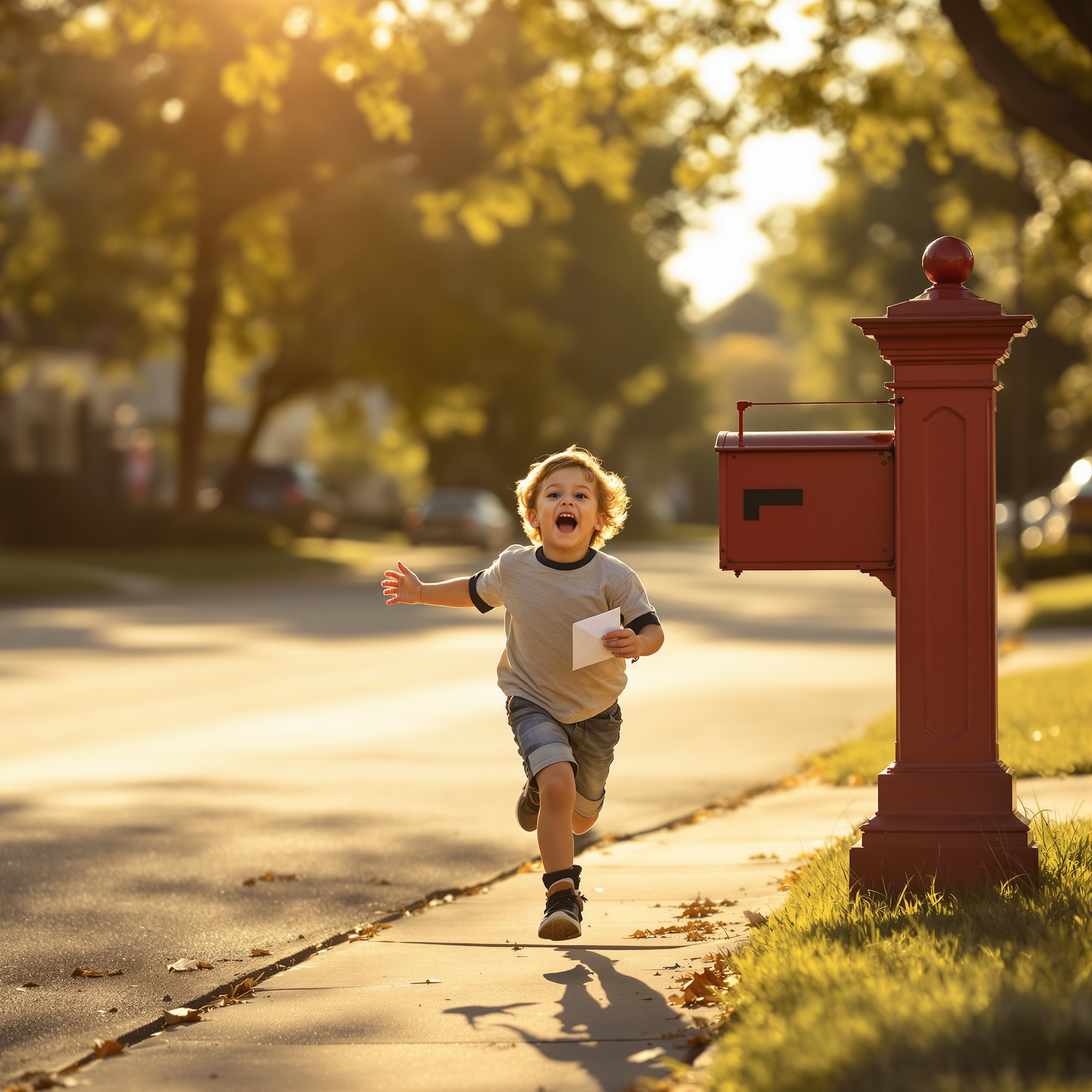 Child opening baseball mail