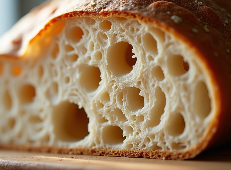 Sourdough crumb structure showing slow fermentation quality