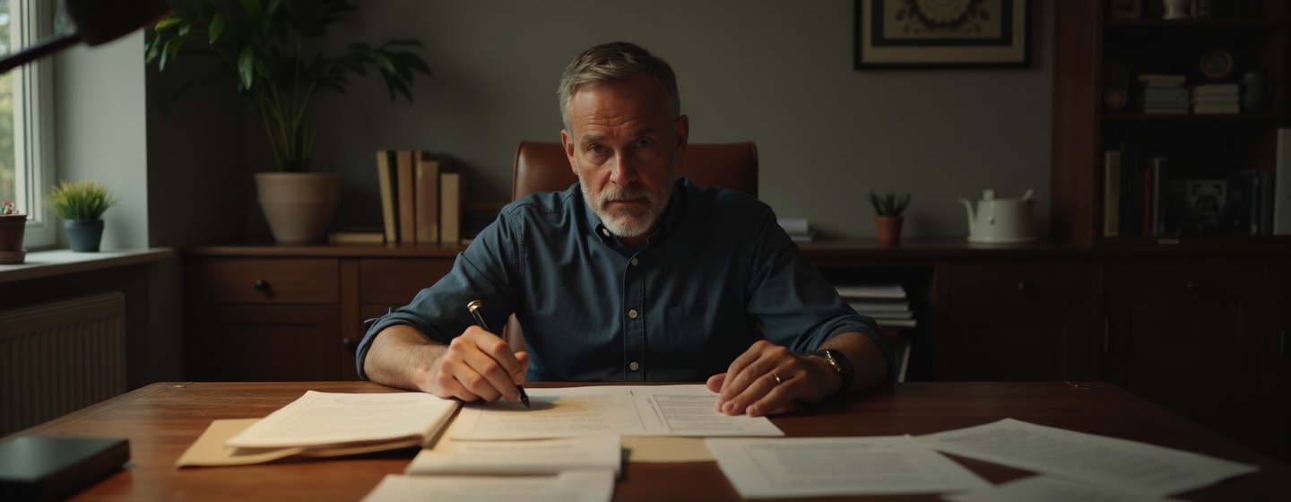 Father reviewing custody documentation for court