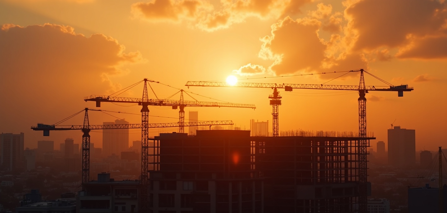 Construction site at golden hour