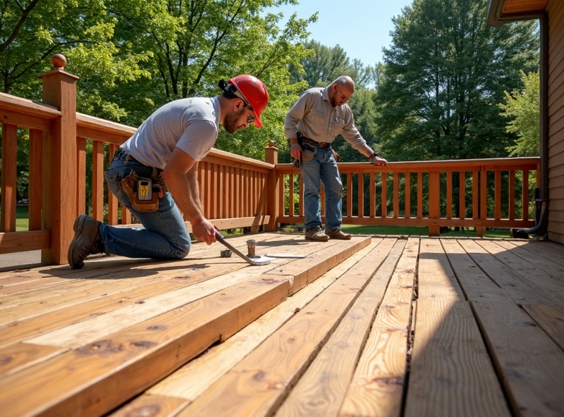Moon's Exterior Service team working on deck restoration Naperville IL