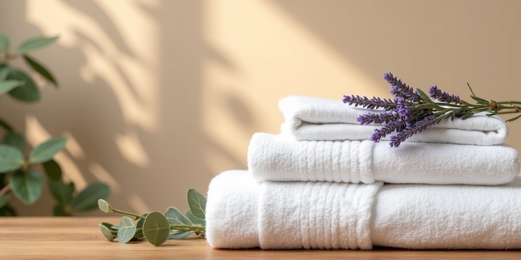 Spa-like serenity, folded towels with lavender