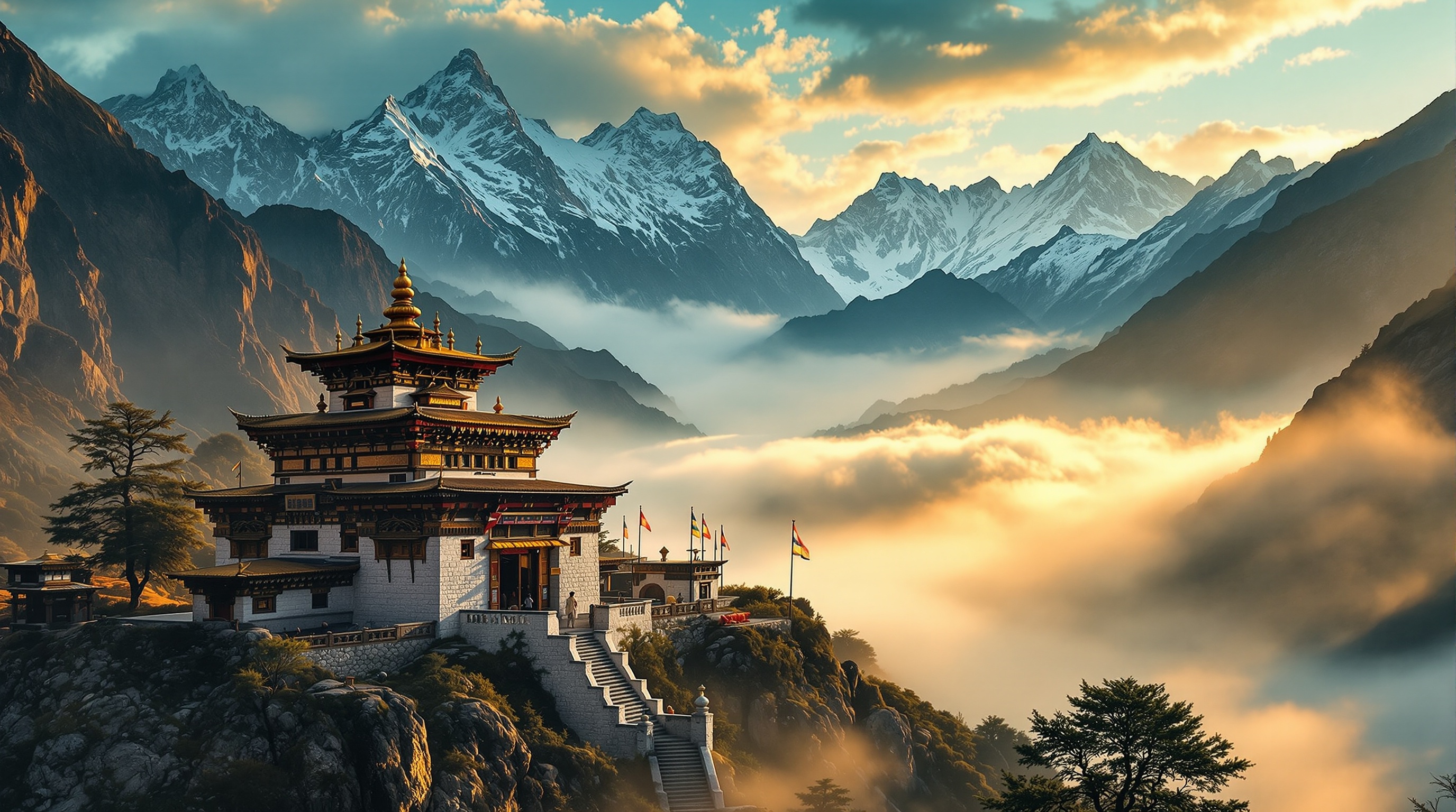 Serene Buddhist temple garden