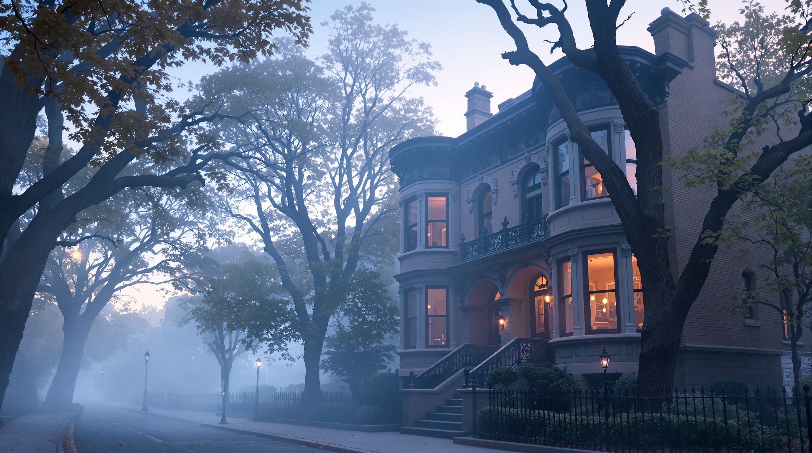 Chicago brownstone at early morning dawn
