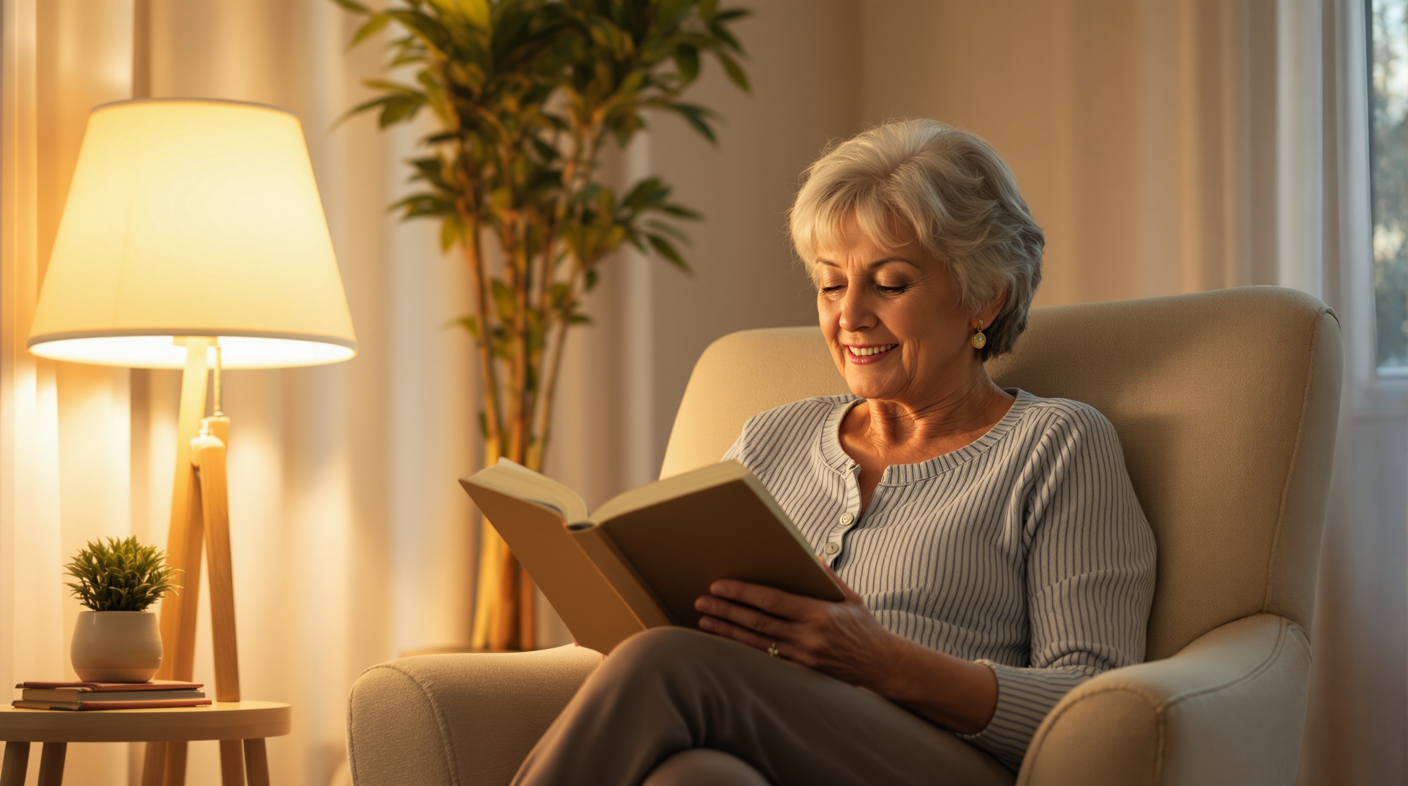Senior enjoying peaceful evening routine at home