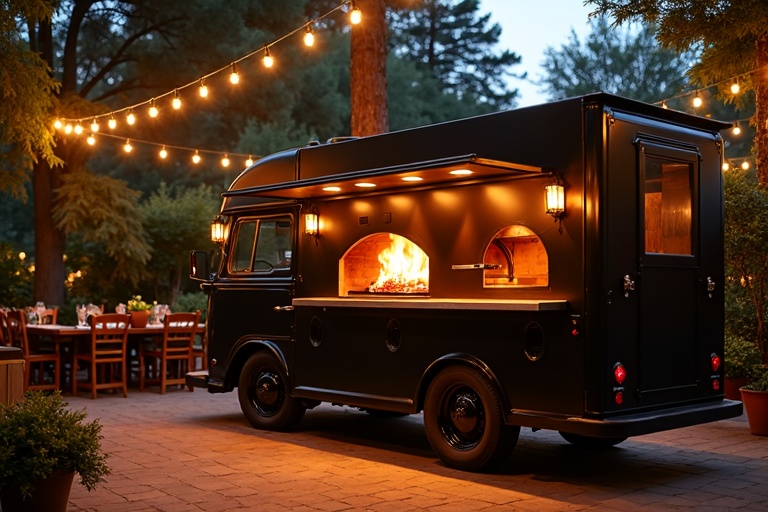 Mobile pizza oven at event