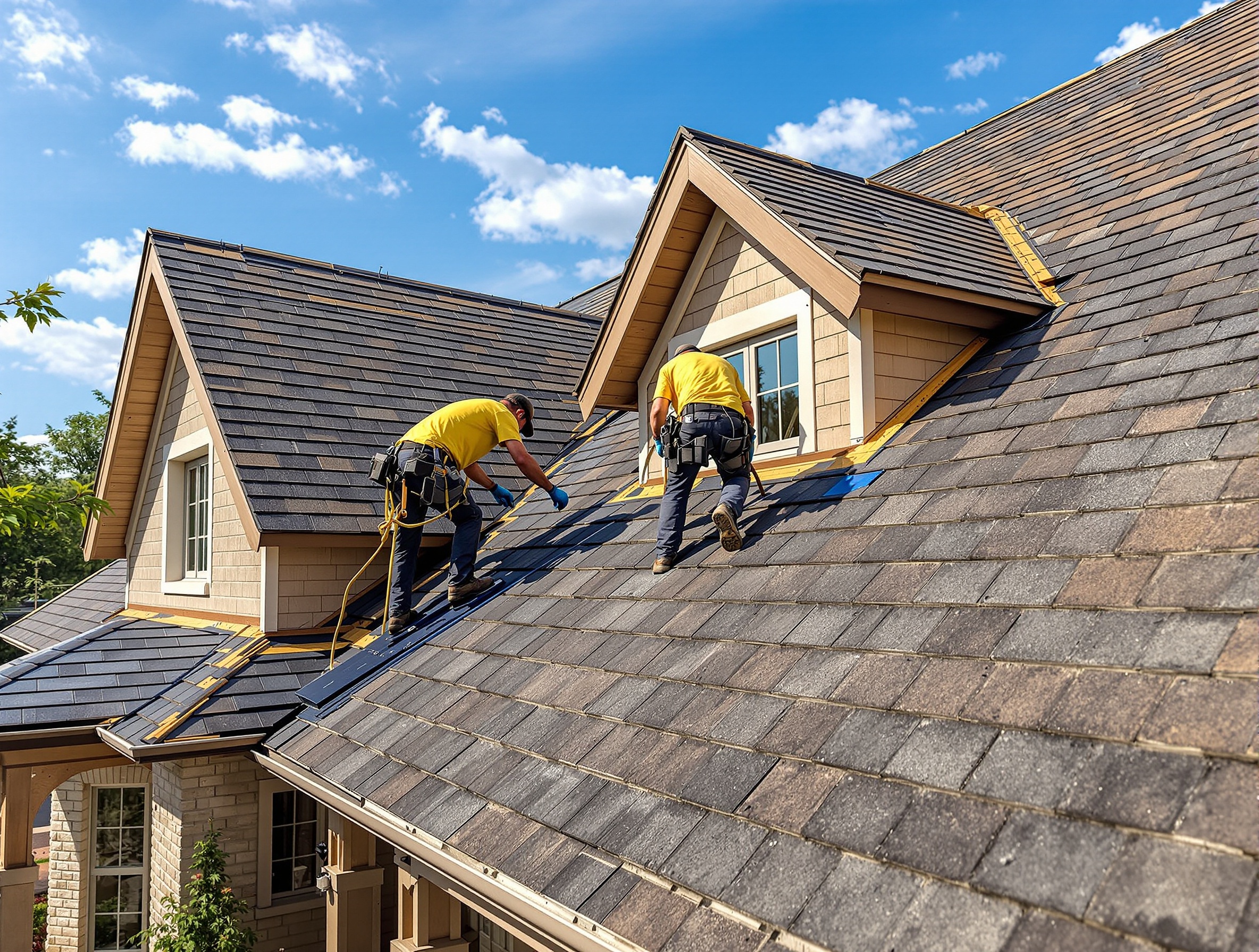 Professional roofing crew at work