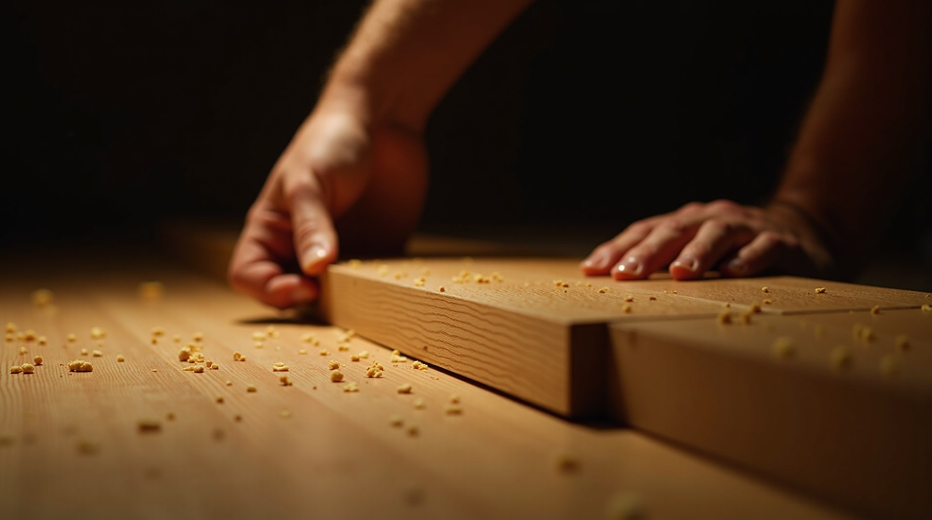 Master craftsman installing hardwood flooring