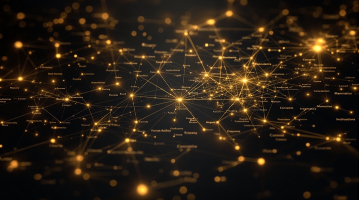 Entity-Based Authority - Building knowledge graph recognition for AI search Golden entity relationship map showing interconnected brand knowledge nodes that build entity authority in AI search