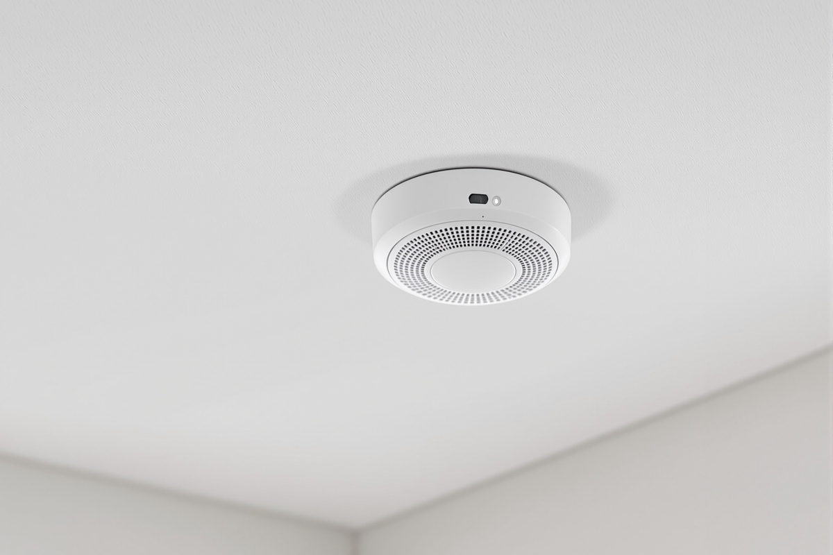 Smoke alarm installed on a clean ceiling